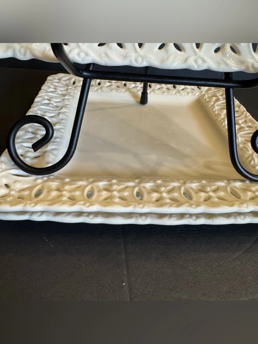 LOT of 3 L. Godinger &  Co. Square Desert Plates Ivory Lace Cut Out 8" - Picture 11 of 16
